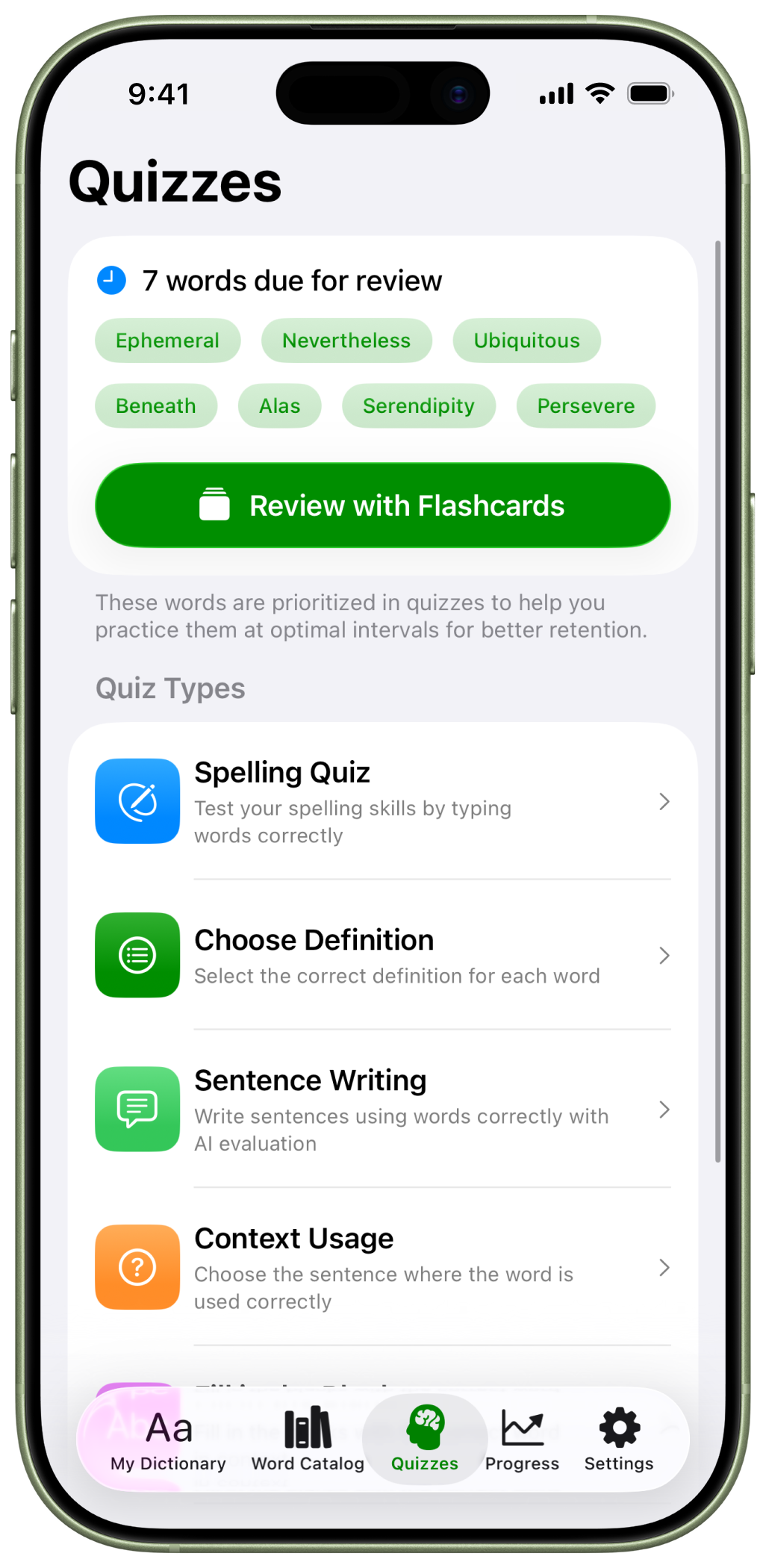 Practice Your Words with Quizzes
