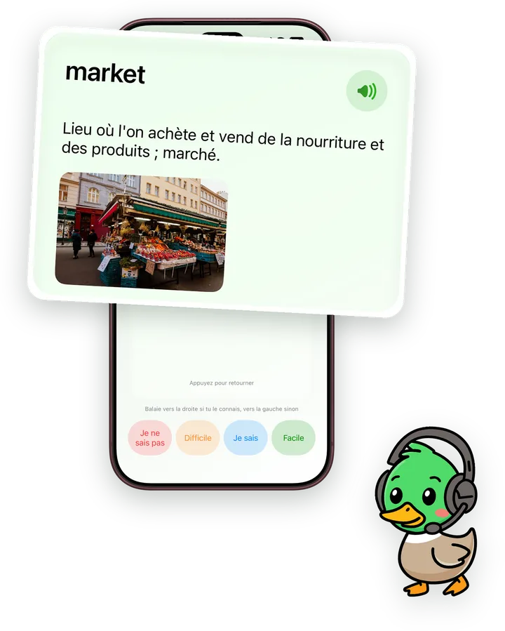 Une flashcard avec sa définition